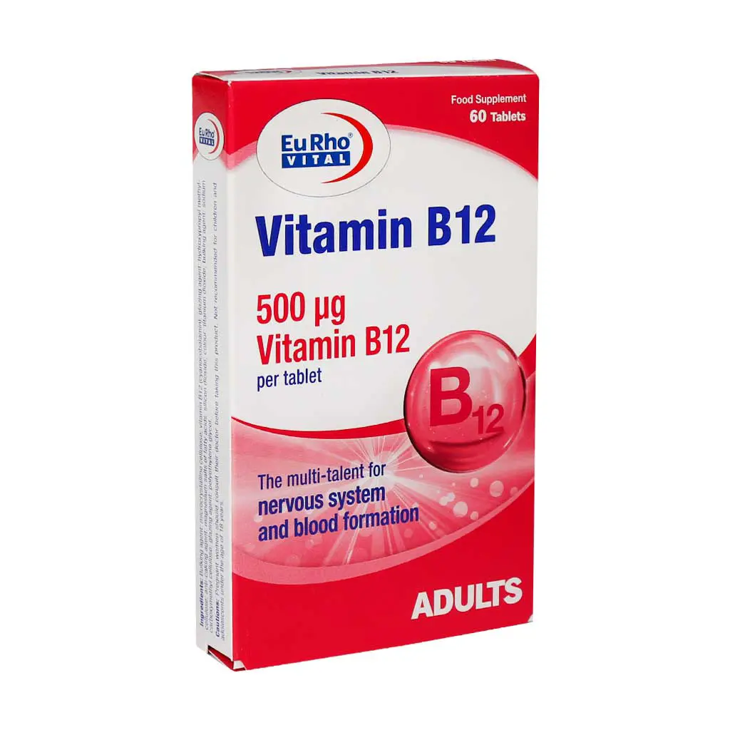 قرص ویتامین B12 یوروویتال ۵۰۰ میکروگرم ۶۰ عدد ۱ (Eurho Vital Vitamin B12 500 mcg 60 Tablets 1)